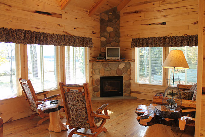 Cabin Interior Fireplace and Sitting Area